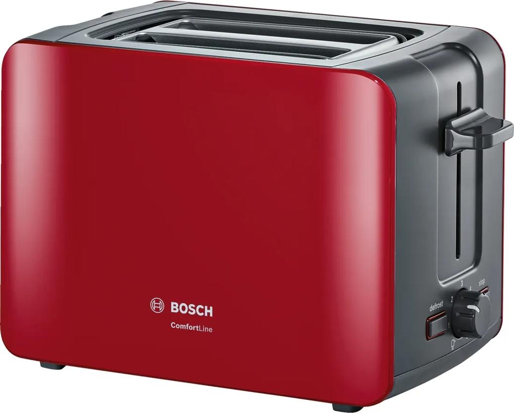 Prajitor de paine Bosch TAT6A114 ComfortLine compact, suport chifle, sertar firimituri, rosu-antracit