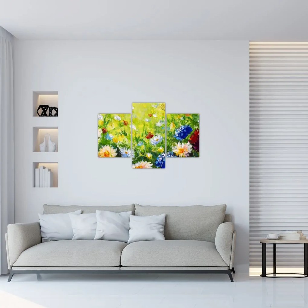 Tablou - Pictură în ulei, pajiște înflorită (90x60 cm)