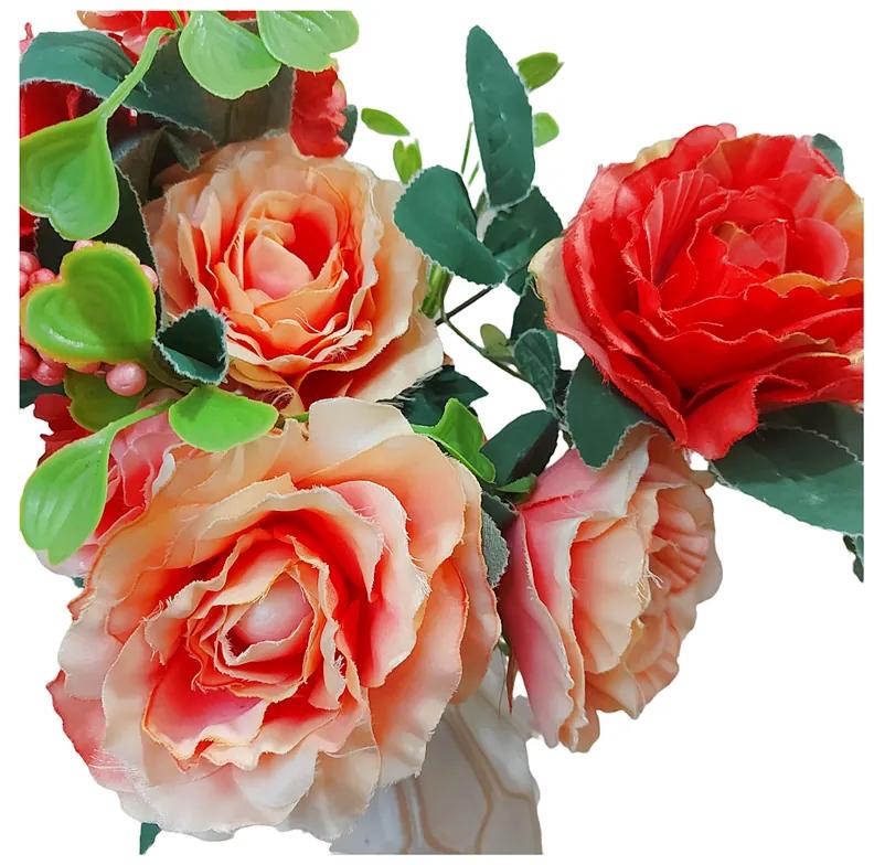 Trandafiri artificiali Amelie, Rosu coral, 45cm