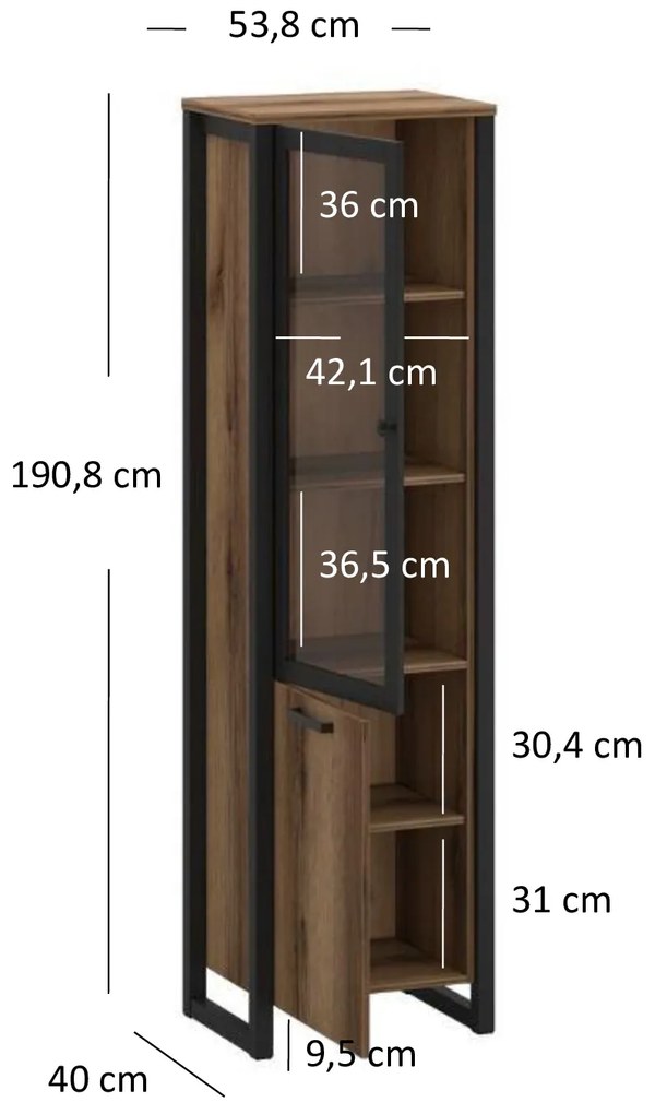 Vitrină Marni 1D1W (Stejar delano închis). 1053040
