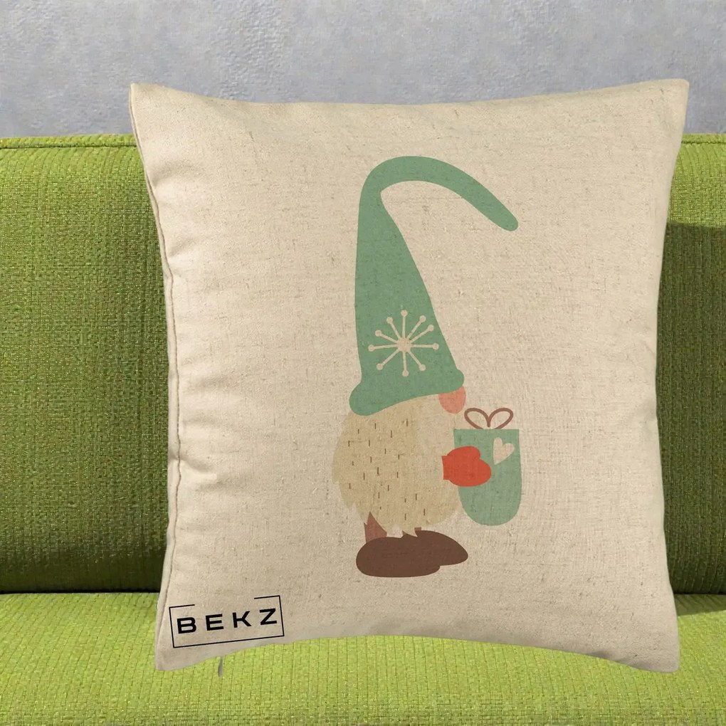 Perna Decorativa Gnom Nordic cu Cana Calda Menta, 40x40 cm, Bej, Husa Detasabila, Perna Inclusa, BEKZ®