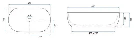 Lavoar pe blat Rea Amelia oval finisaj alb marmura lucios 48 cm