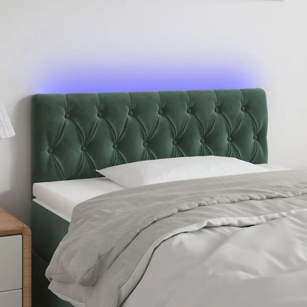 3121987 vidaXL Tăblie de pat cu LED, verde închis, 90x7x78/88 cm, catifea