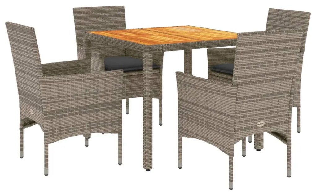 3278676 vidaXL Set mobilier grădină cu perne 5 piese gri poliratan/lemn acacia