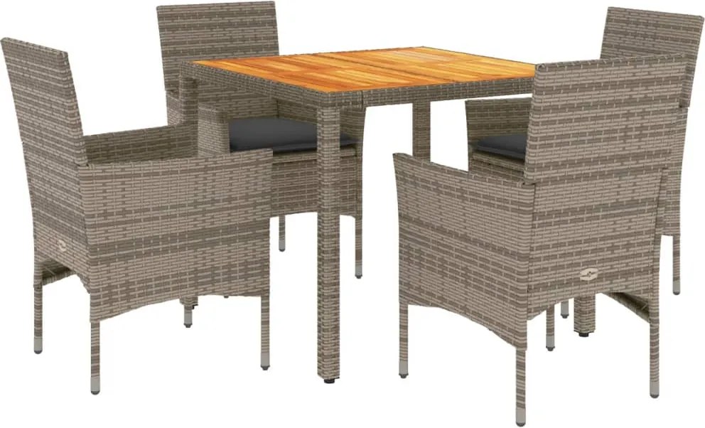 vidaXL Set mobilier grădină cu perne 5 piese gri poliratan/lemn acacia