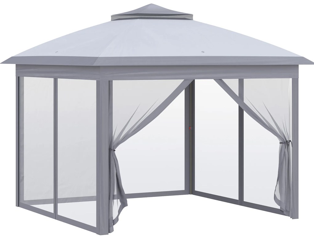 Outsunny Tonelă 3 x 3 m foisor de grădină Pop-up cort pliant dublu acoperiș 4 plase de țânțari detașabile cu fermoar + sac de transport | Aosom Romania