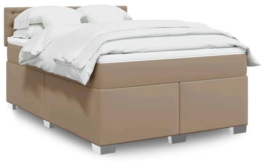 vidaXL Pat box spring cu saltea, cappuccino, 140x190cm piele ecologică