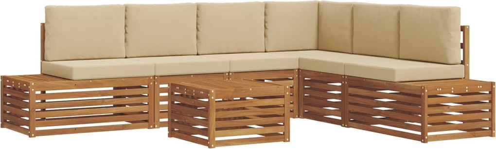 vidaXL Set de canapele de exterior cu pernă 7 Bucată Natural și Bej