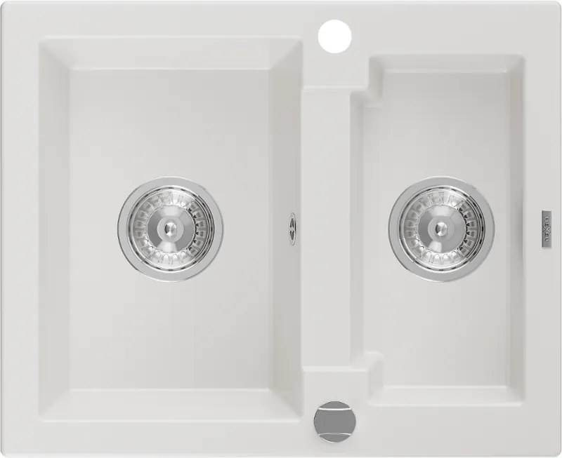 Mexen Carlos chiuvetă granit 1,5-camere 582 x 475 mm, alb, sifon crom - 6518581500-20