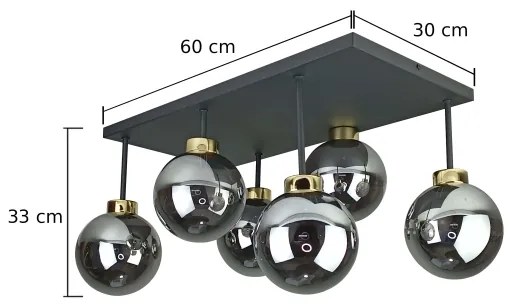 Lustră aplicată DEA 6xE14/60W/230V negru/auriu/negru fumuriu