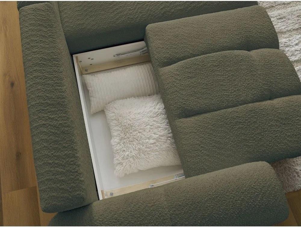 Colțar kaki extensibil/cu spațiu de depozitare cu tapițerie din țesătură bouclé (cu colț pe partea dreaptă/cu șezlong) Roxelane – Bobochic Paris