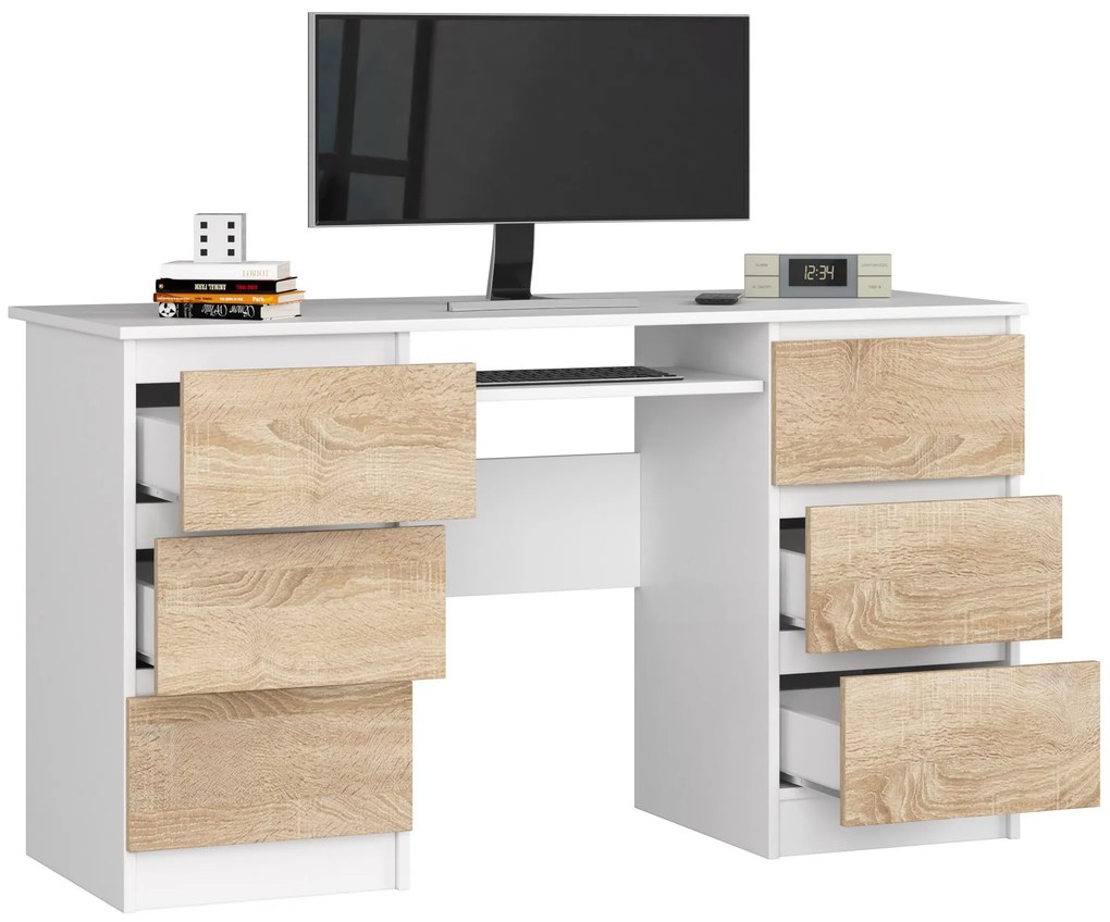 Masă PC Behati (Alb + Stejar sonoma). 1069460