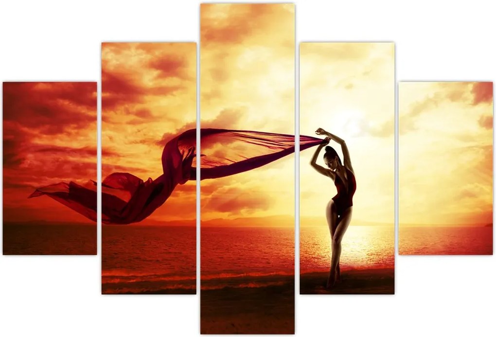 Tablou - Silueta femeii la apus de soare (150x105 cm)