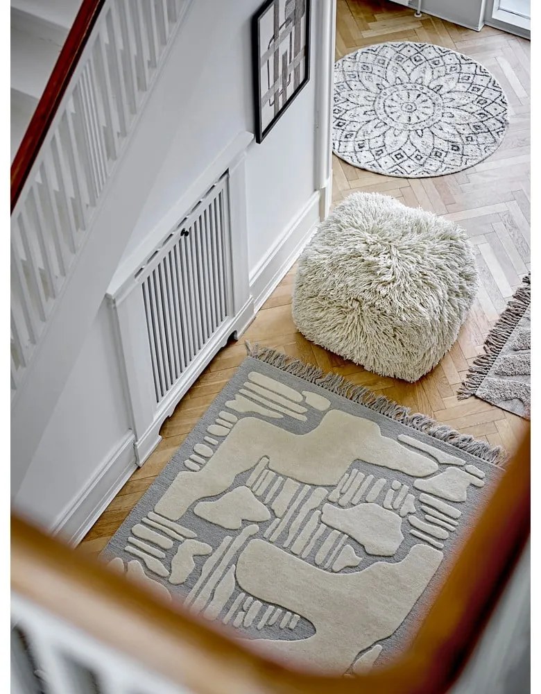 Taburet crem cu tapițerie din lână Lomba – Bloomingville