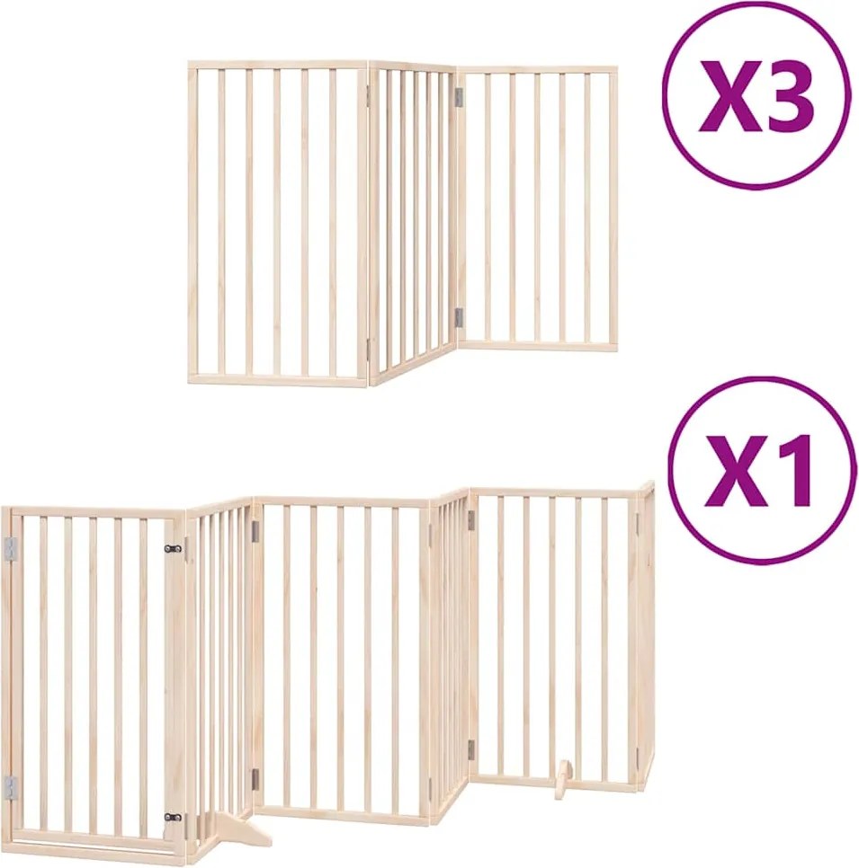 vidaXL Poartă de câini pliabilă cu ușă, 15 panouri, 750 cm, lemn plop