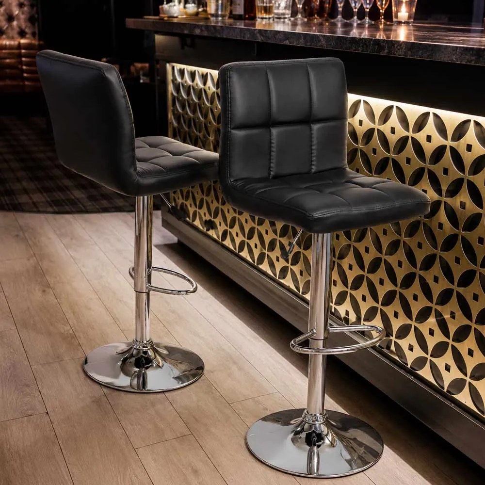 Scaun bar negru rotativ, reglabil pe inaltime, din piele ecologica ABS 191