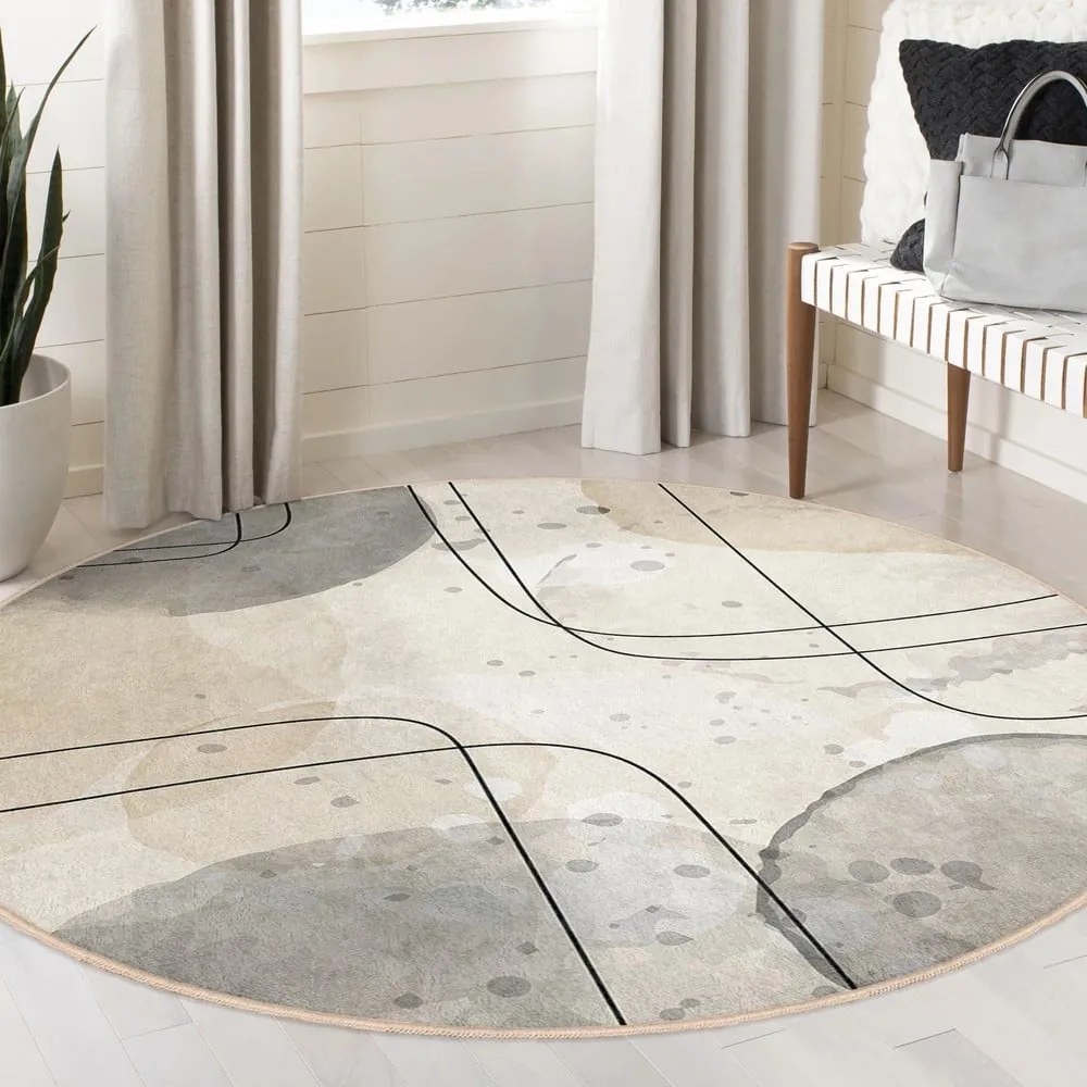 Covor bej lavabil rotund ø 120 cm Simple Lines – Mila Home