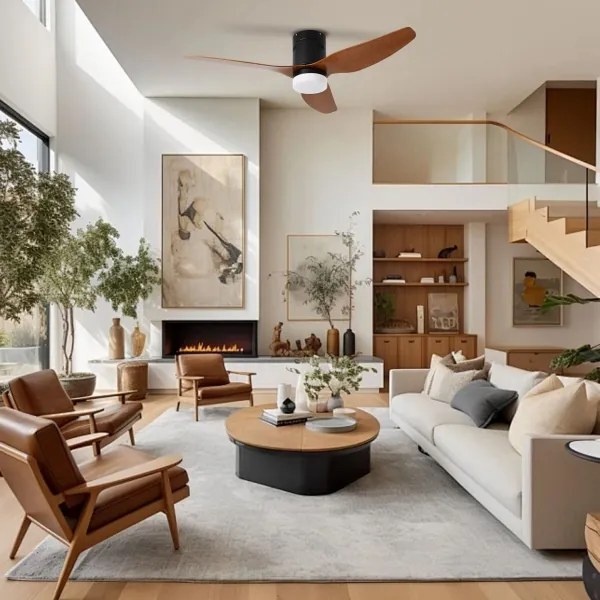 ZEVENTI - Ventilator de tavan LED PADUA, 18W, 230V, Wi‑Fi Tuya, negru/maro + telecomandă