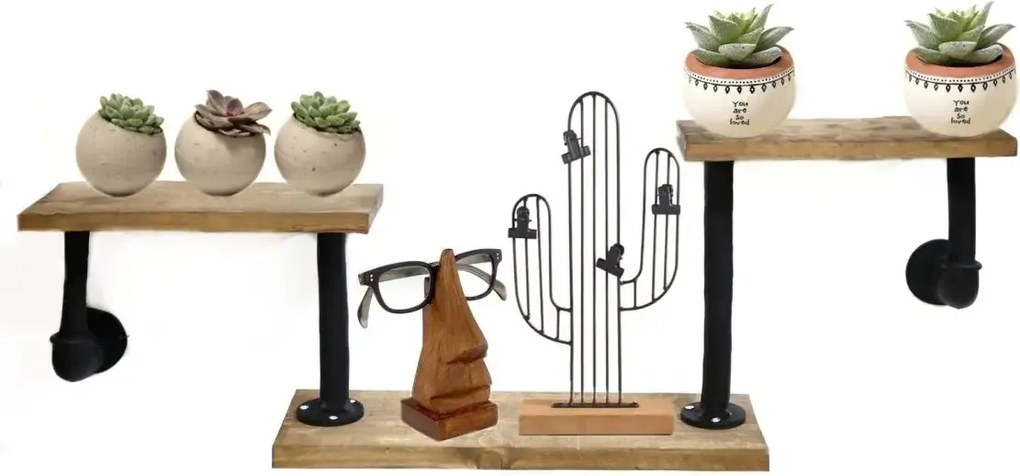 Raft cu 3 polite stil industrial din lemn-metal Homs 73 X 12 X 27 cm