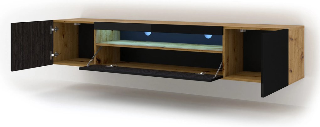 Masă TV/Dulap Aurora 200 (Stejar artisan + Negru) (LED). 1057702
