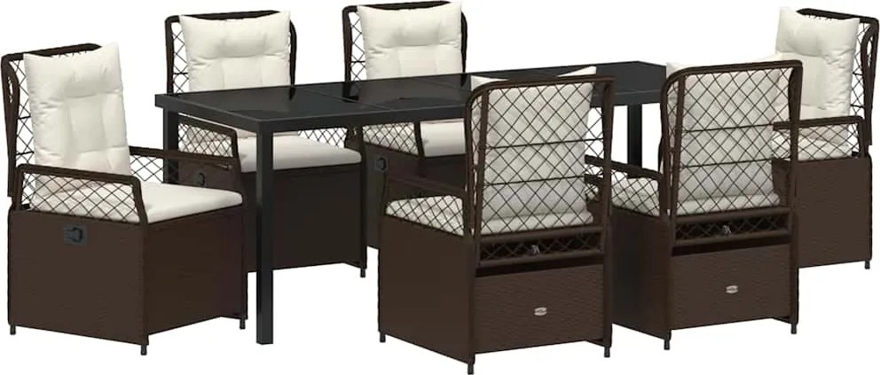 vidaXL Set de masă pentru grădină 7 pcs Maro poliratan