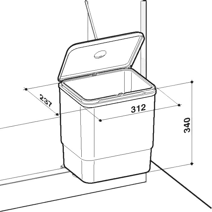 Cos gunoi incorporabil in dulap Sesamo 45 Ecomax, cu extragere automata, gri, 2 x 8 l Polipropilena cu fibra de sticla, L:312 mm; l:237 mm; H:340 mm,
