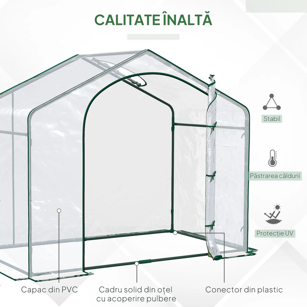 Outsunny Sera Cabina Portabila 6' x 3' x 6', Folie PE, Sera de Gradina cu Cadru de Otel, Usa cu Fermoar, Aerisire Superioara, pentru Flori, Legume, Puieti, Plante Tropicale, Verde | Aosom Romania