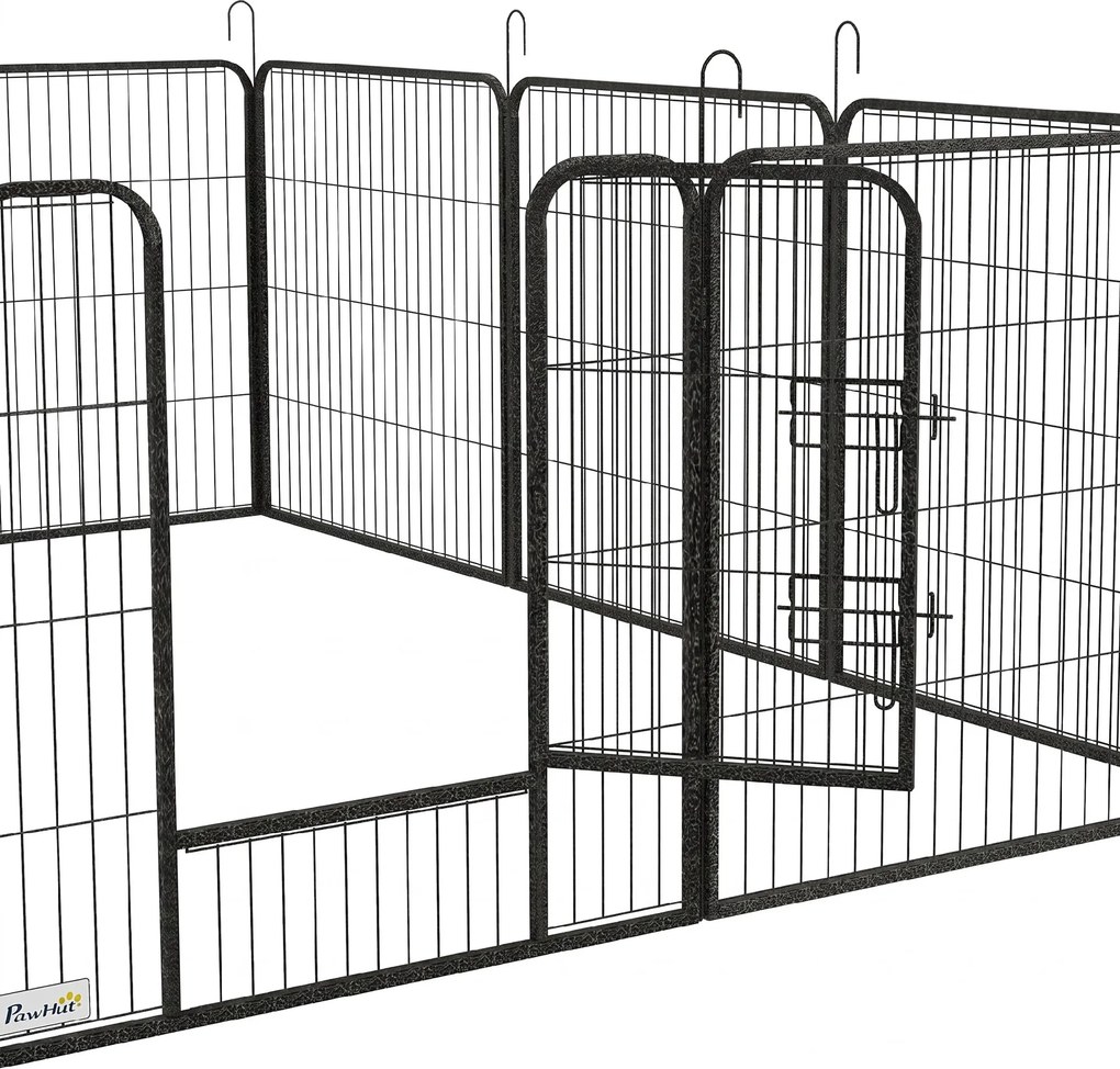 PawHut Gard pentru Câini, Incintă Modulară pentru Câini din 8 Secții pentru Interior și Exterior, 80x100 cm, Negru | Aosom Romania