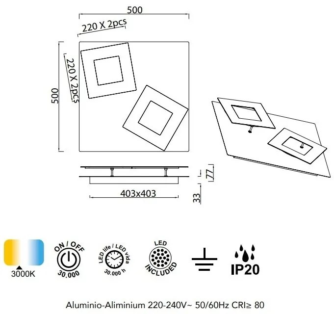 Plafoniera LED design ambiental DALIA Corten/ gold