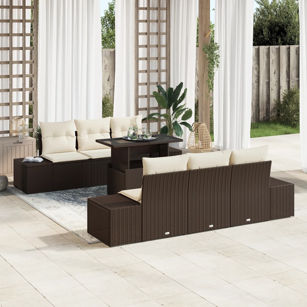 vidaXL Set de canapele pentru grădină cu pernă 7 pcs maro și crem