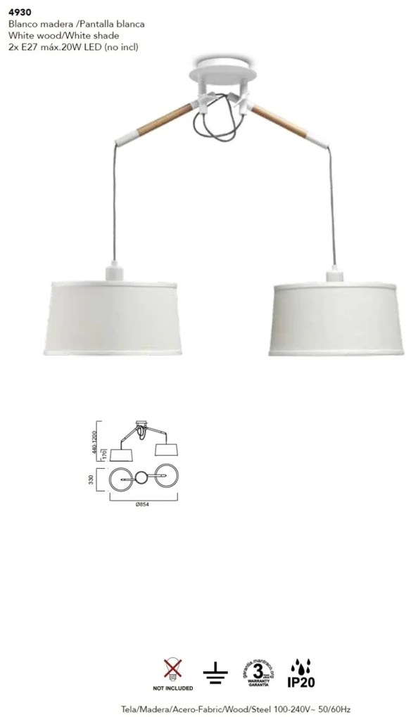 Lustra cu 2 Pendule design modern NORDICA alba