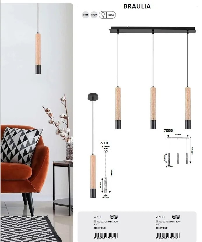 Lustra suspendata stil minimalist Braulia 3L