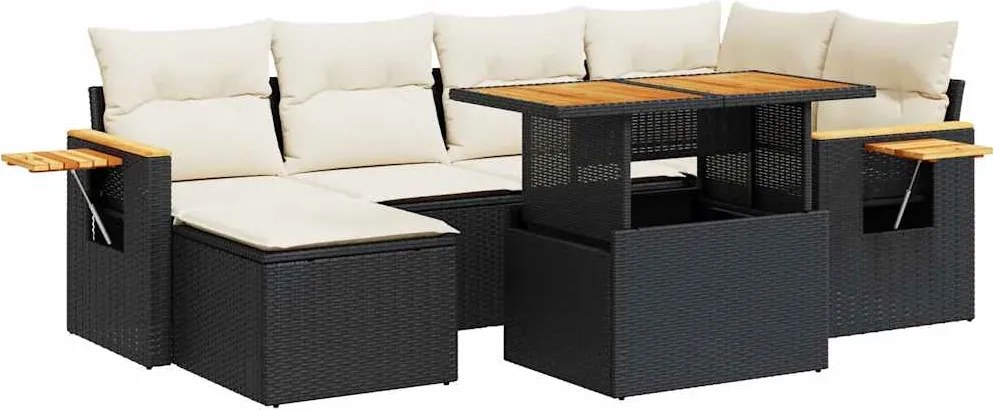 vidaXL Set canapele grădină perne 7 piese negru, poliratan/lemn acacia