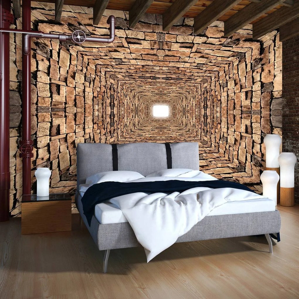 Fototapet - 3D - Tunel din pietre (152,5x104 cm)