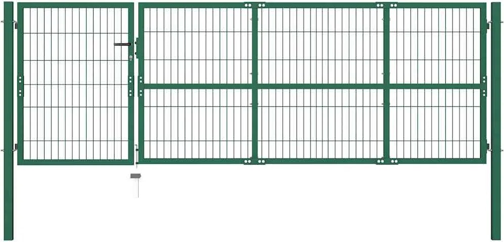 vidaXL Poartă de gard de grădină cu stâlpi 350x100 cm, oțel, verde