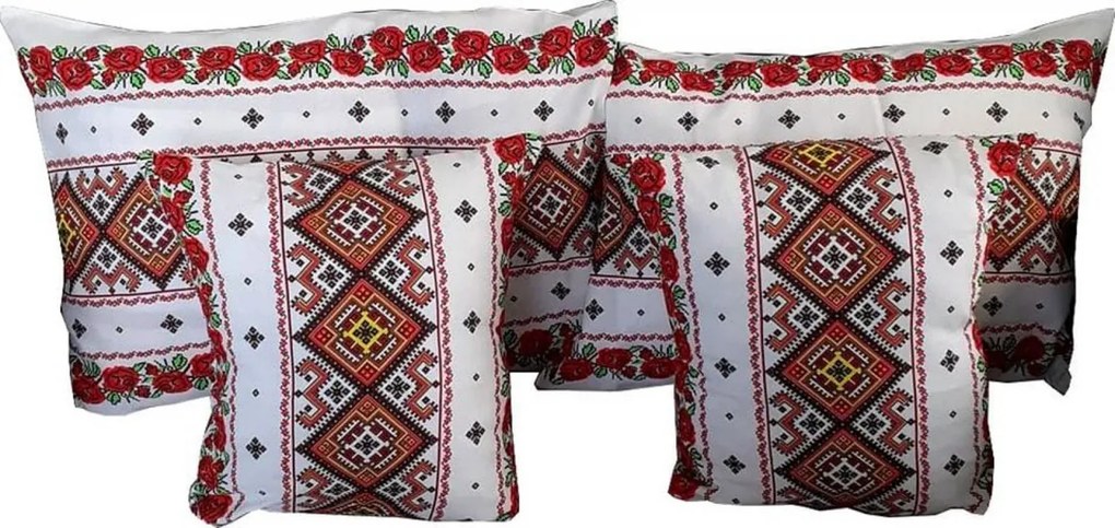 Set 4 perne decorative Casa Gino®, 2 perne 70X50, 2 perne 40X40, pentru living, bucatarie si dormitor, bumbac 100%, Motive traditionale si Trandafiri