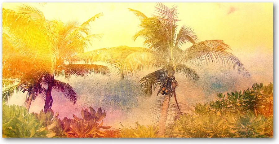 Pictura pe sticlă acrilică Palmele colorate