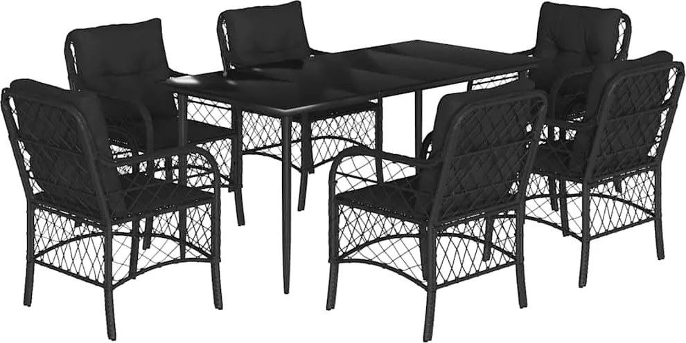 vidaXL Set mobilier de grădină cu perne, 7 piese, negru, poliratan