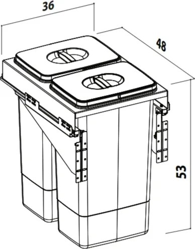 Cos gunoi incorporabil Ecomax Front 40, cu extragere automata, colectare selectiva, gri antracit, 2 x 26 l H:530 mm, L:360 mm,:A: 480 mm,