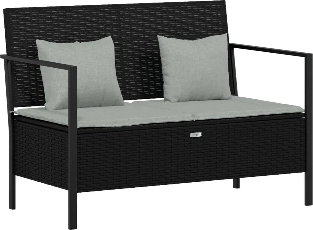 vidaXL Bancă de grădină cu 2 locuri, cu perne, negru, poliratan