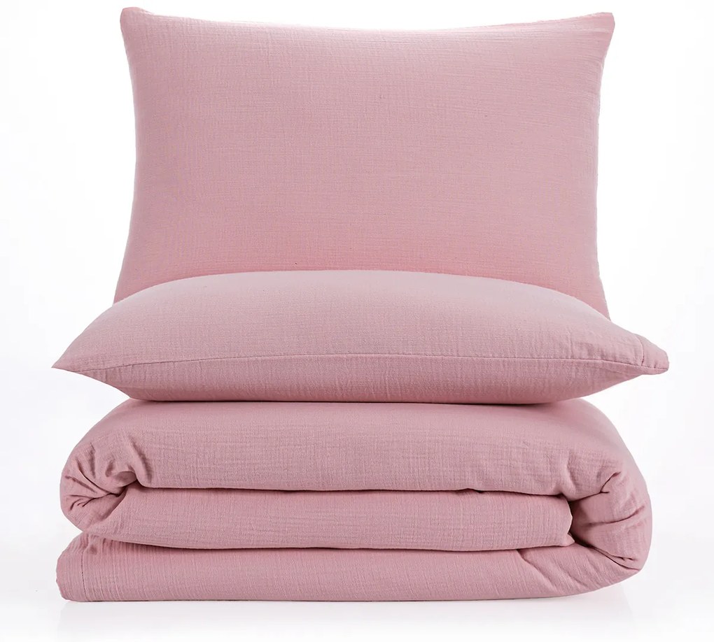 Lenjerie de pat din muselină 4Home Rosa, 220 x 200 cm, 2 buc. 70 x 90 cm