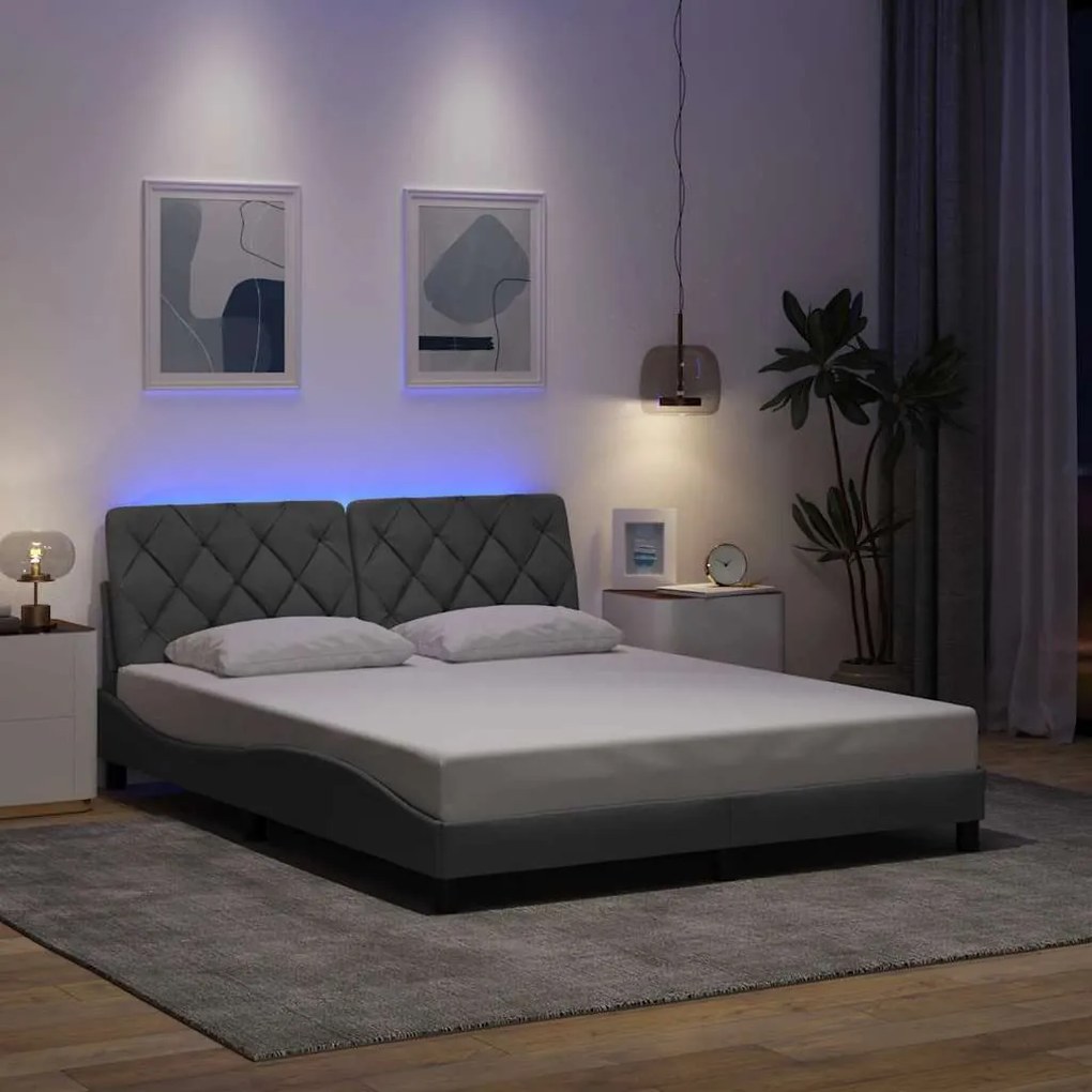 vidaXL Cadru de pat cu LED fără saltea Gri deschis 160x200 cm Material