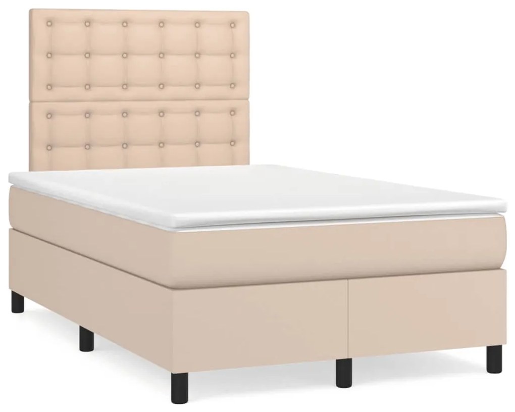 vidaXL Pat box spring cu saltea, cappuccino, 120x190cm piele ecologică
