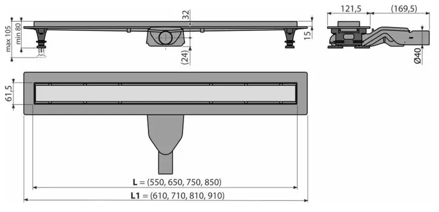Set rigola dus cu capac faiantabil Alcadrain APZ2012-OPTION6 Optimal 55 cm 550 mm