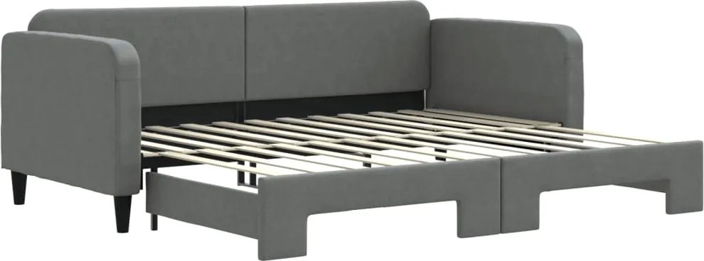 vidaXL Pat de zi cu extensie, gri închis, 90x200 cm, textil