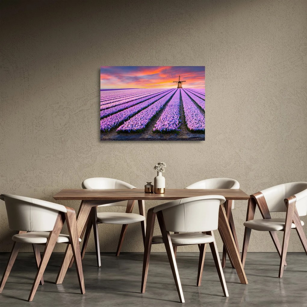 Tablou pe sticlă - ferma cu flori (70x50 cm)