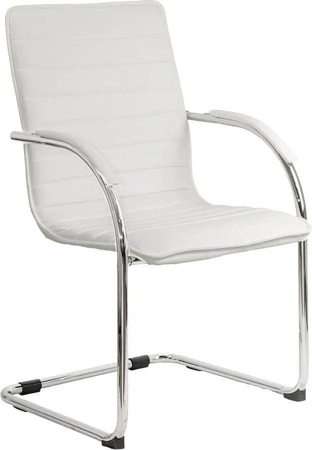 Scaun pentru așteptare alb OFF 835 din piele ecologică și cadru metalic cromat cu brațe