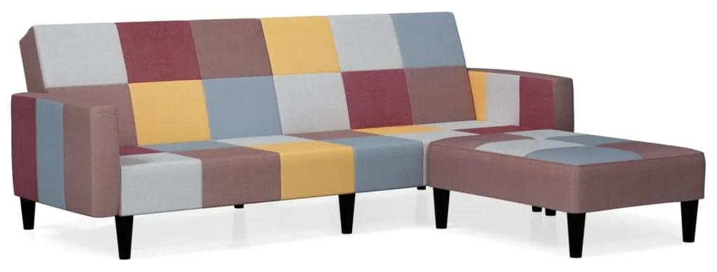 Canapea pat cu 2 locuri, cu taburet, multicolor, textil Canapea cu cotiera + taburet