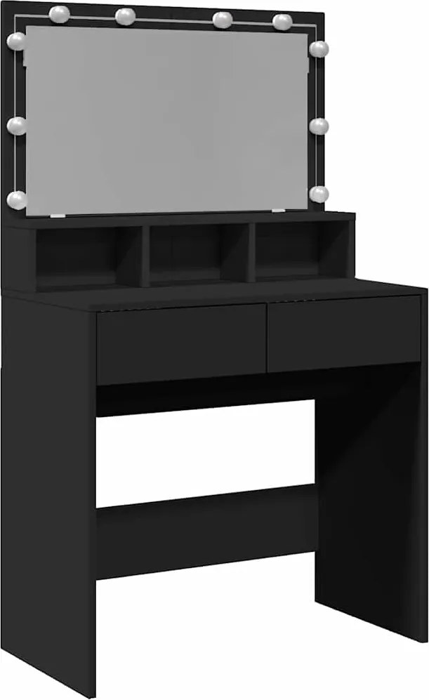 vidaXL Masă de toaletă cu LED, negru, 80x41x134,5 cm