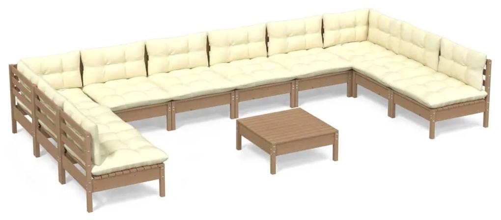 3097196 vidaXL Set mobilier relaxare grădină perne 11piese lemn pin maro miere